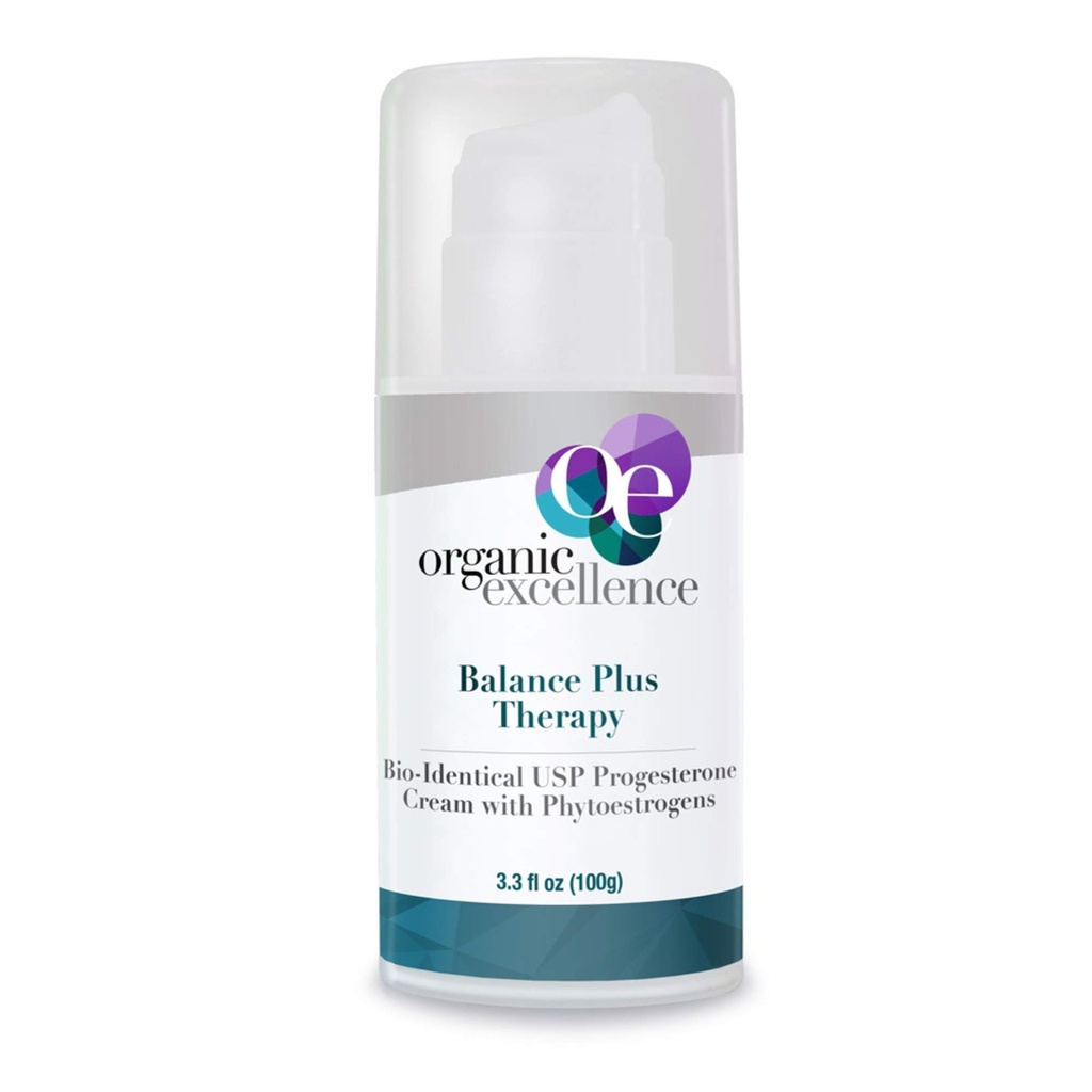 Organic Excellence Balance Plus terapia - USP Bioidentical Organic Progesterone Cream for Women - Phytoestrogeenit - Menopause Relief ja Natural Hormone Balance, 3.3 fl oz (100g)