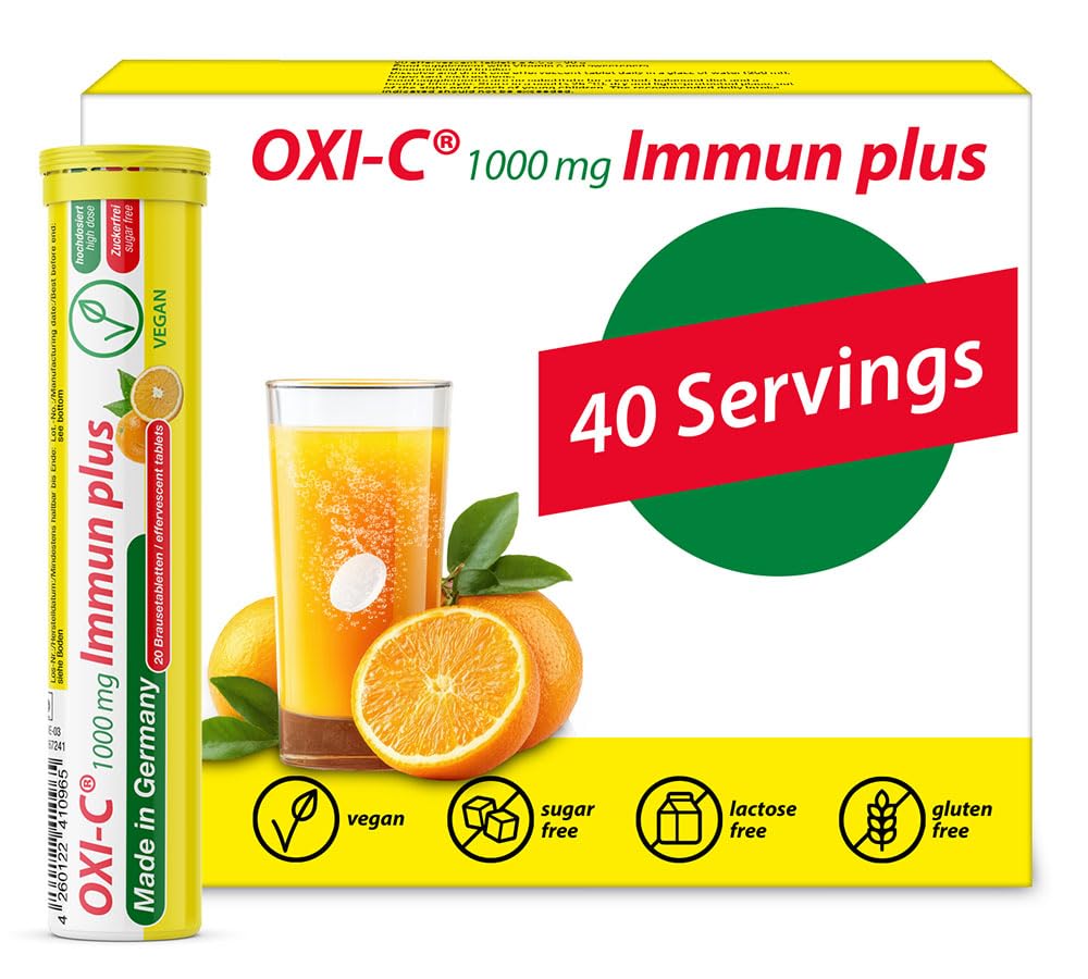 T&D Oxi C 1000 mg C-vitamiini - 40 Vegaani juoma poretabletti - Orange Flavor - valmistettu Saksassa
