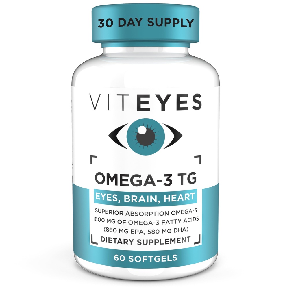 Viteyes Omega-3 TG tukee silmien ja sydämen terveyttä, luonnollinen triglyseride kalaöljy Formula, kirkas, 60