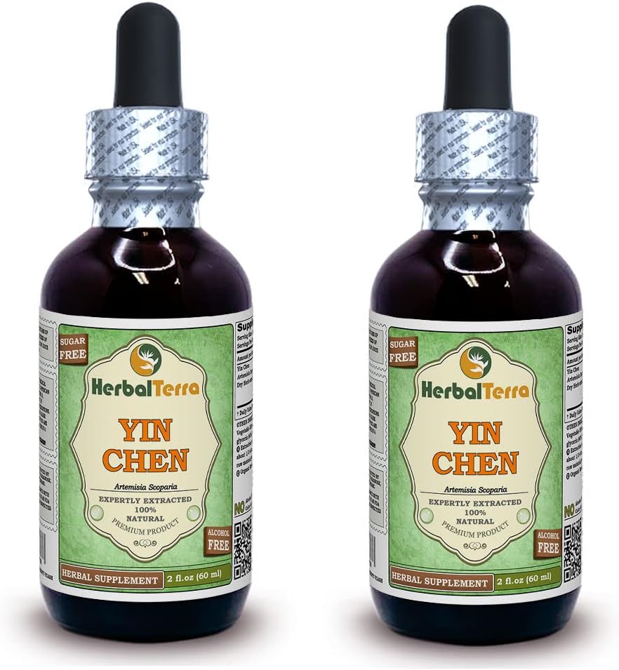 Yin Chen, Capillary Wormwood (Artemisia Scoparia) Glyseriitti, kuivattu yrttialkoholiton nesteuute (Brandin nimi: HerbalTerra, Proudly made in USA) 2x2 fl.oz (2x60 ml)