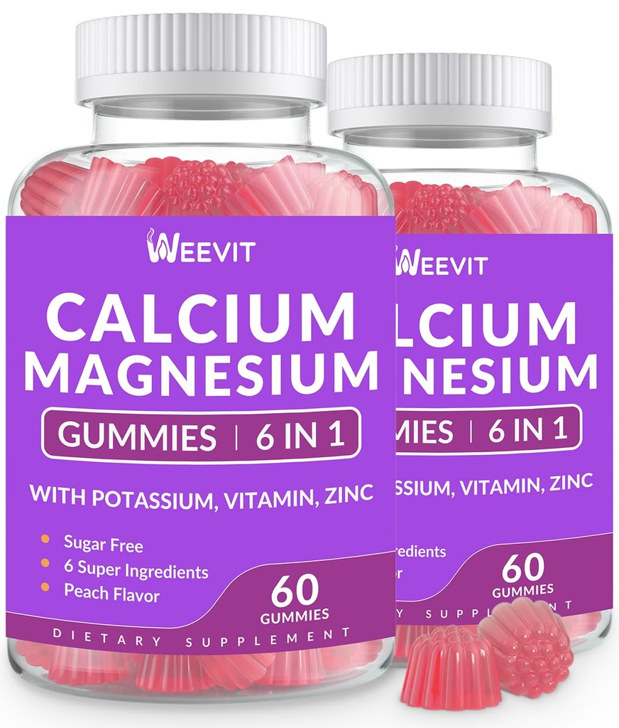 Sugar Free Calcium Gummies w / vitamin D3 K2, Calcium Magnesium Zink Gummies för ben, muskel och immun, Algae CA Magnesium 2:1 Ratio Calcium Supplement för kvinnor och män - Vegan