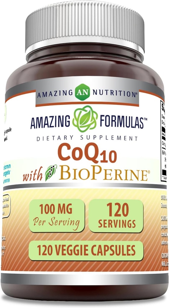 Fantastiska formler CoQ10 med BioPerine 100 Mg | Vegetariska kapslar Supplement | Icke-GMO | Glutenfri | Tillverkad i USA (1 Pack | 120 greve)