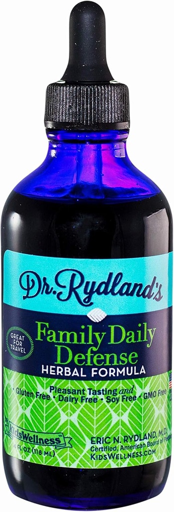 Dr. Rydlands Herbal Supplement | Skapad av KidsWellness | Family Daily Defense | för daglig användning och resor | 4 Ounce Bottle