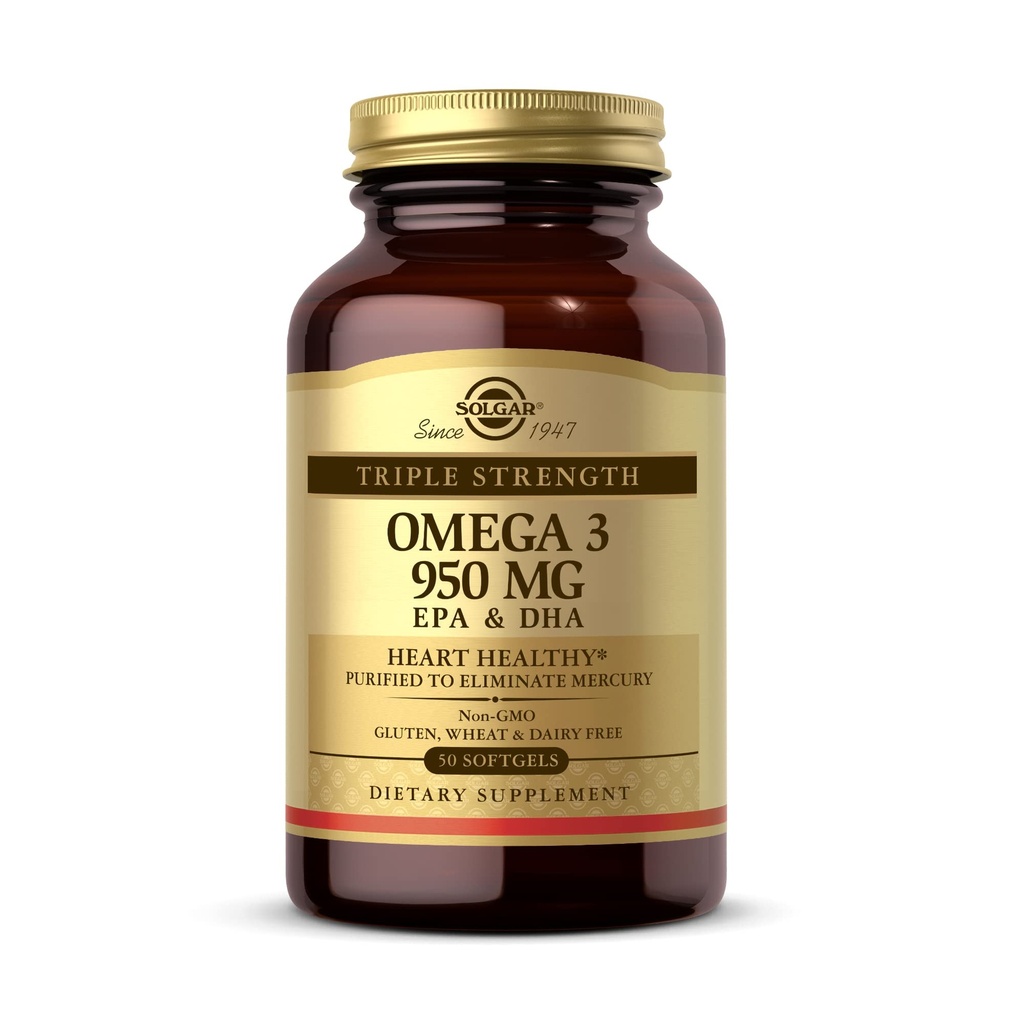 Solgar Triple Strength Omega 3 950 mg - 50 Softgels - Tukee Joint & Skin Health - ei-GMO, Gluteeniton, Dairy Free - 50 tarjoilua