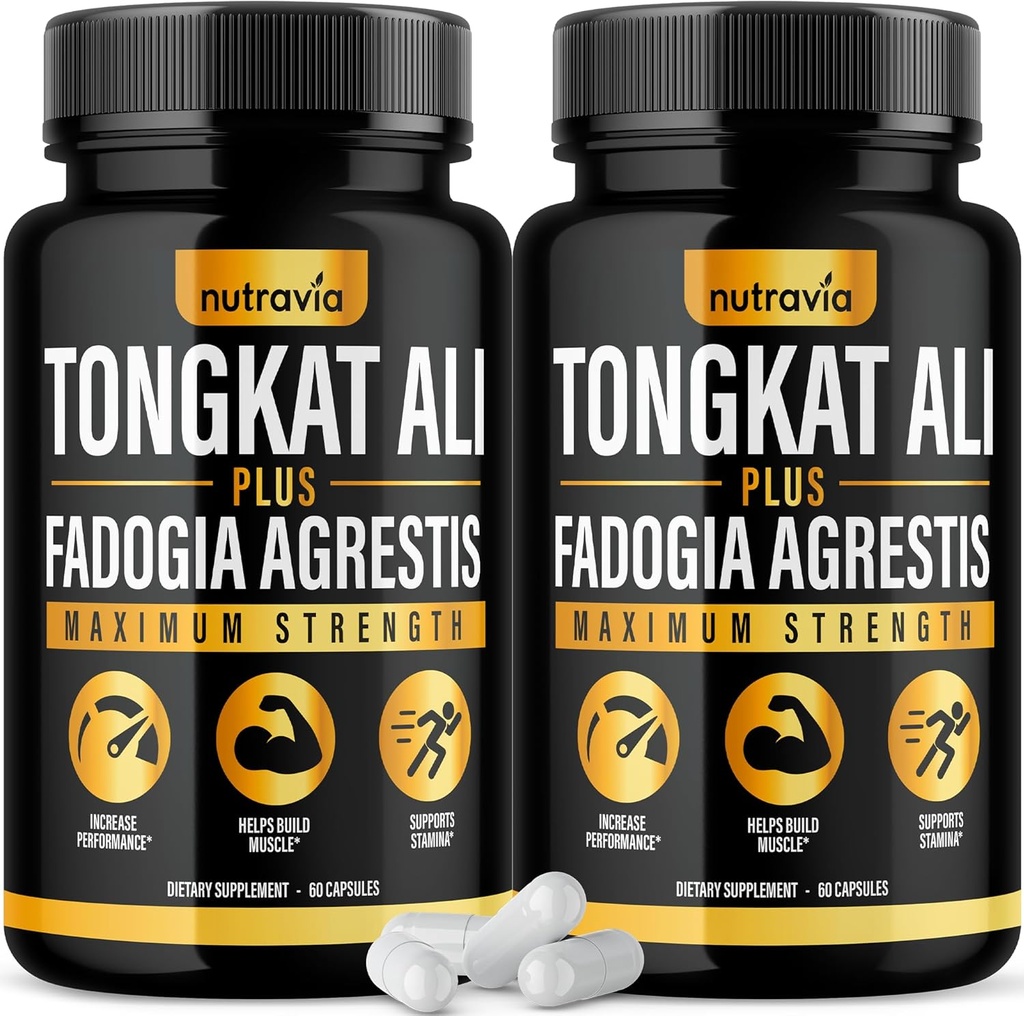 (2 pakkaus) Tongkat Ali Fadogia Agrestis miesten lisäravinteet, mies typpioksidi Booster Longjack Tongkat Ali Extract Powder Vitamiineja Test Pump Flow Performance Blend Tongkat-Ali naisille (120 kapselia)