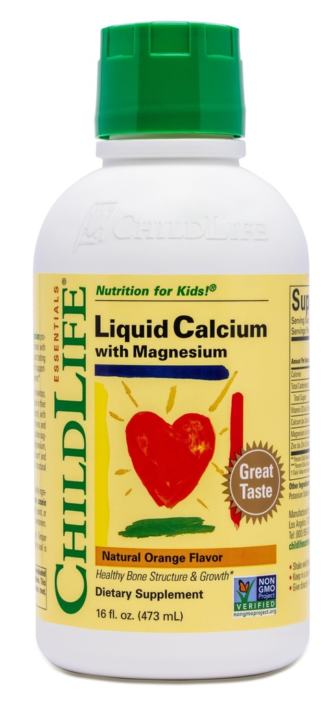 ChildLife Essentials Liquid Calcium Supplement for Kids - Vauva Kalsium magnesium, sinkki, ja D3-vitamiini - Orange Flavor, 16 fl oz (1 pakkaus)