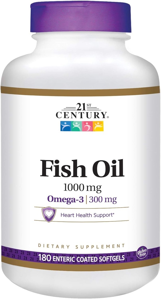 21st Century Fish Oil 1000 mg Enteric coated Softgels, 180-Count (pakkaus 2)