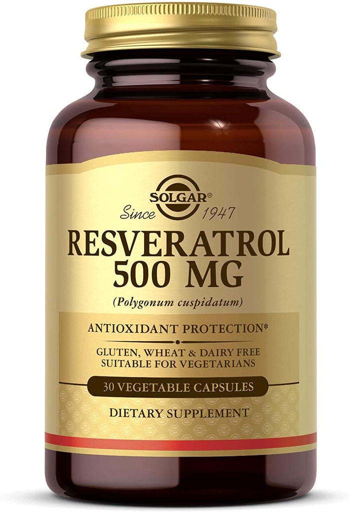 Solgar Resveratrol 500 mg, 30 Vihanneskapselit - Antioksidanttisuojaus - Gluteeniton, Maidoton - 30 Tarjoilut