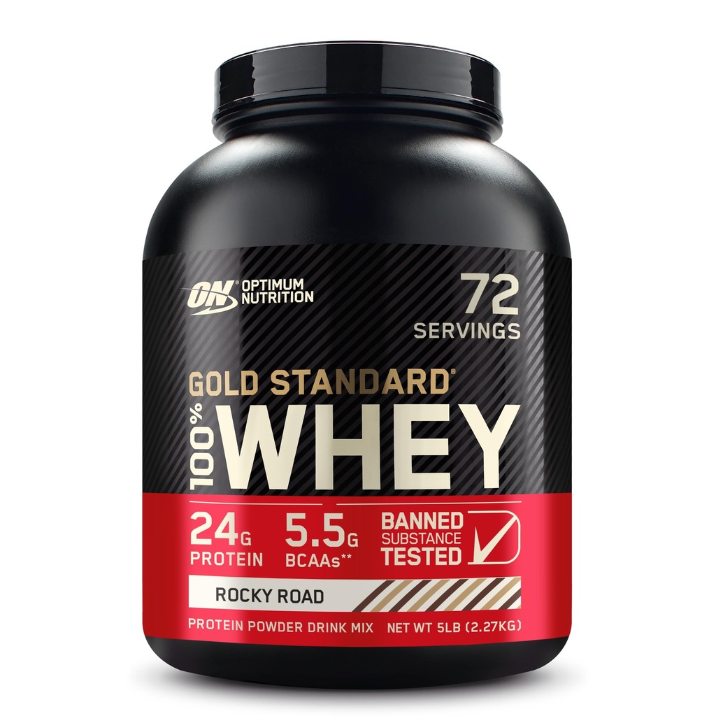 Optimum Nutrition Gold Standard 100% Whey Protein Powder, Rocky Road, 5 punta (Packaging May Vary)