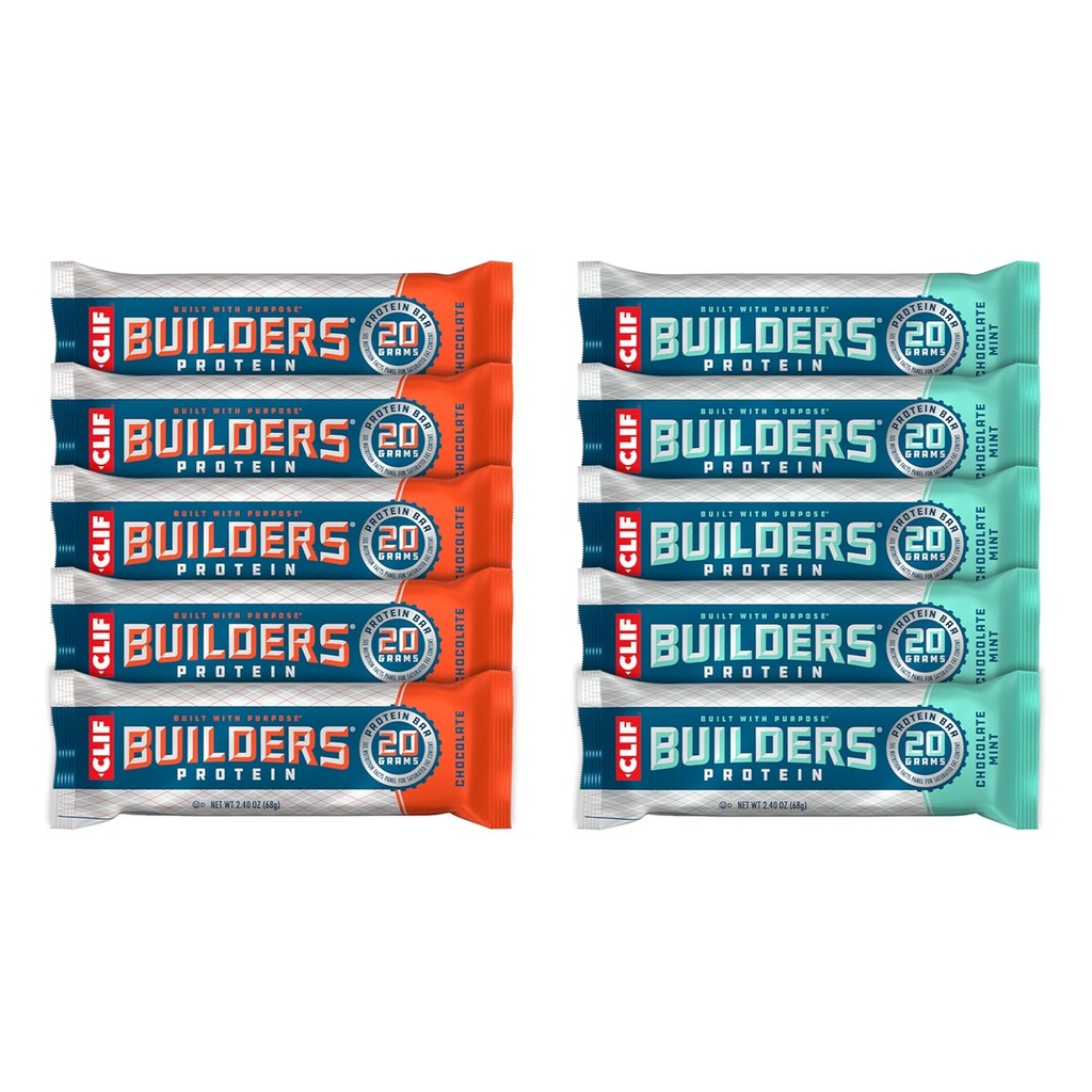CLIF Builders - Chocolate Mint and Chocolate Flavor - Variety Pack - Kasvipohjaiset proteiinipatukat - Gluteeniton - Ei-GMO - Alhainen Glycemic - 20g proteiini - 2.4 oz. (10 kreivi)