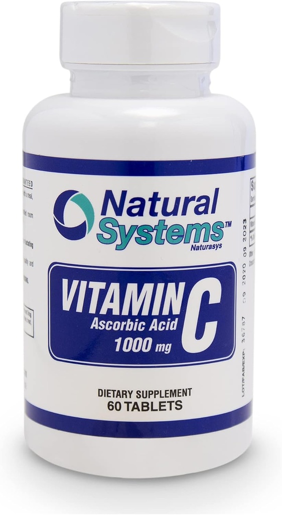 C-vitamiini 1000 mg tabletit - 60 pöydät - Täydellinen Immuunin tuki ja järjestelmä Natural Systems - Ruokavalio C-vitamiini täydentää - Askorbiinihappo 1000 mg - valmistettu Yhdysvalloissa - Vitamiini C - VIT C