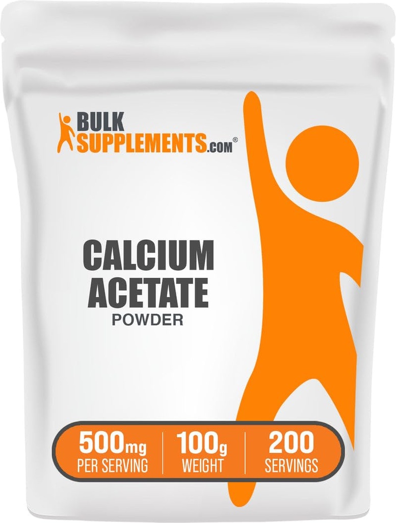 BulkSupplements.com Kalsiumasetaattijauhe - kalsiumlisä, ruokaluokka - puhdas & Gluteeniton, 500 mg per tarjoilu, 100g (3.5 oz) (pakkaus 1)