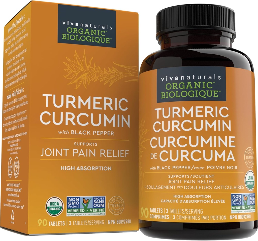 Viva Naturals Turmeric Curcumin, 1500 mg, 120 tabletter - med Black Pepper för Absorption - för Joint Support & Cellular Defense