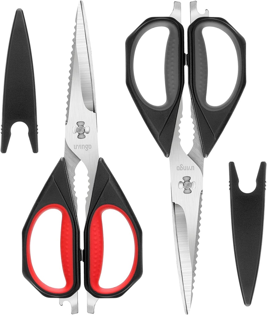 LIVINGO Kitchen Sakset, 2 Pack 9,25" Hyödyllisyys Kaikki tarkoitukset Siipikarja Shears Heavy Duty Astianpesukone Turvallinen, Tule Apart Sharp Ruoanlaitto Sakset leikkaamiseen Liha, Kana, Vihannes, Kala