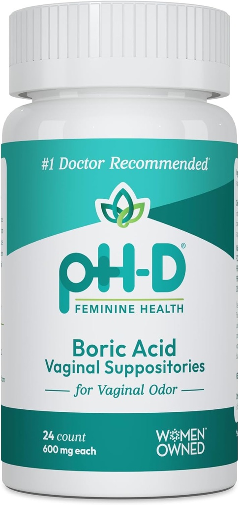 pH-D Feminin Hälsa - 600 mg Boric Acid Suppositories - Kvinna Ägd - för Vaginal Odor Använd - 24 Räkna