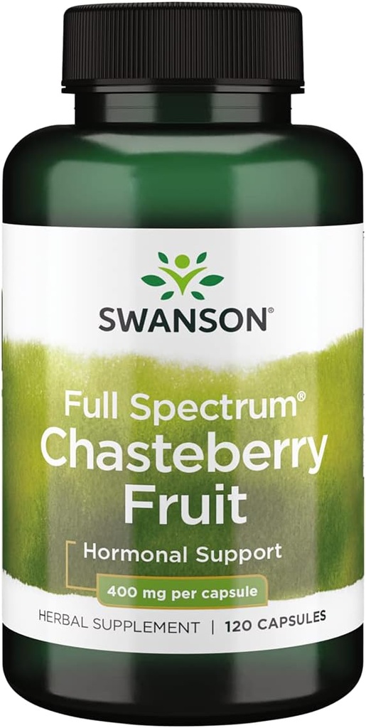 Swanson Chasteberry Fruit - Herbal Supplement Promoting Women's Health & Menopausal & Menstrual Support - Saattaa tukea Balance & Skin Health - (120 kapselia, 400 mg Each)