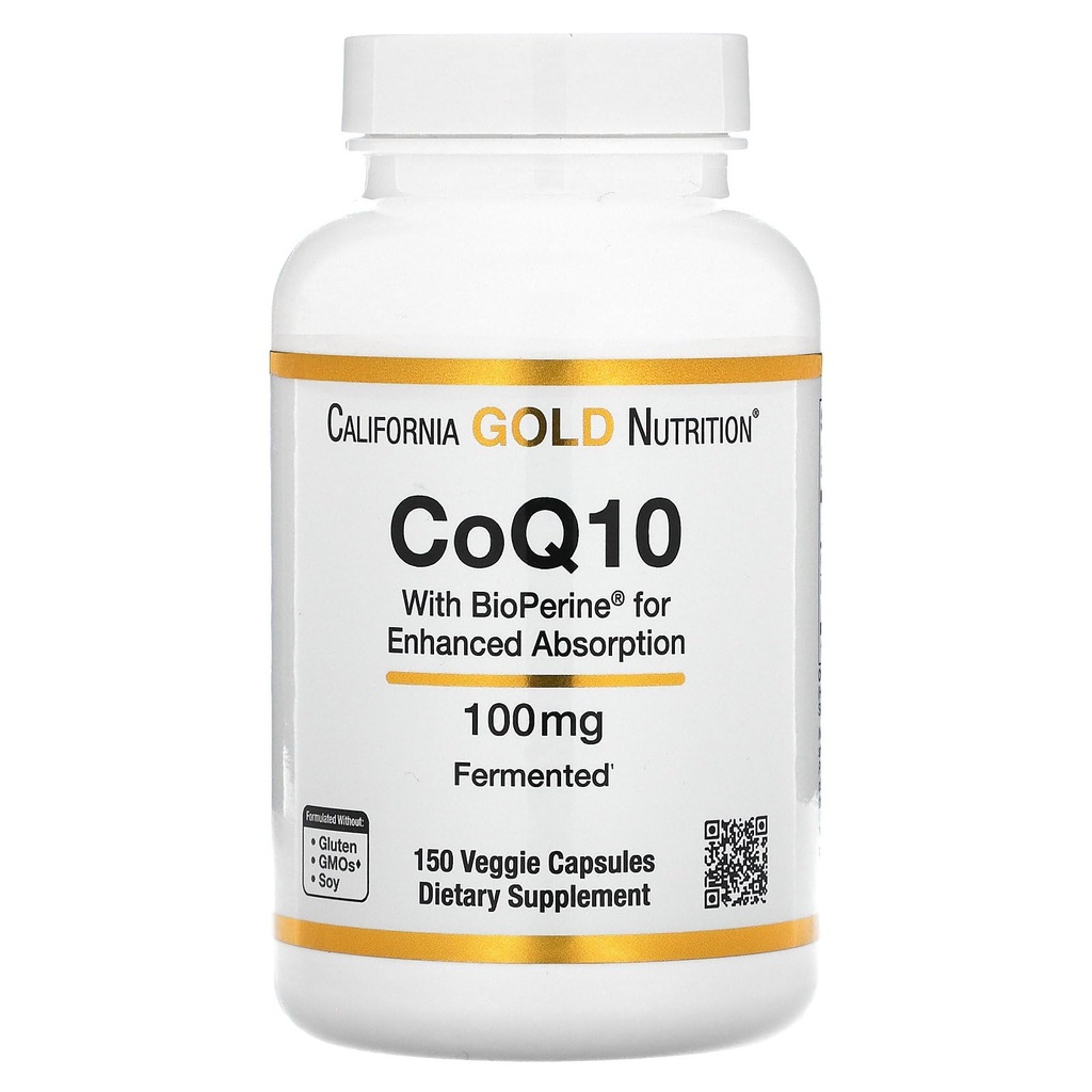 CoQ10 av California Gold Nutrition - USP-Verified, Fermented Coenzyme Q10 med BioPerine - Mitochondrial Support - Vegan Friendly - Gluten Free, Non-GMO - 100 mg - 150 Veggie Capsules