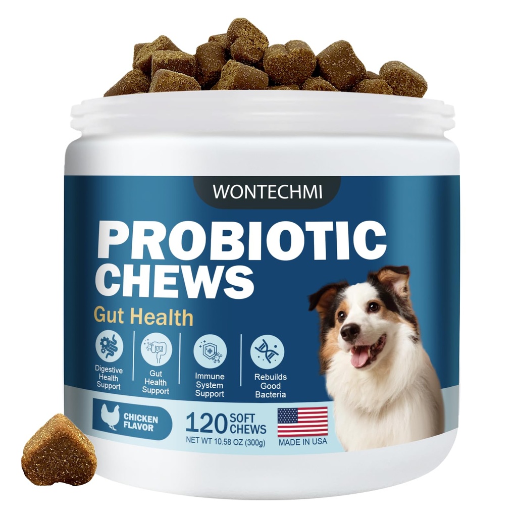 Probiootit koirille, parantaa kutiava ihon kutiava korvat, Gut Health, Hiivatasapaino, Allergiat, Immuniteetti, Dog Probiootit ja digestiivinen entsyymit prebiootit, vähentää ripuli (Chicken, 120 pureskella)