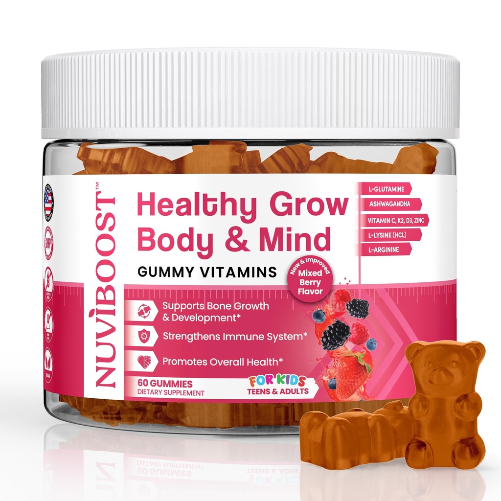 Terve kasvaimen kasvu Gummies Rikas kalsium, C-vitamiinit, D3, K2, L-arginiini, Ashwagandha, ym., Boost Bone Health & Immuniteetti, Multivitamiini, lapsille 5+, teini ja aikuiset.