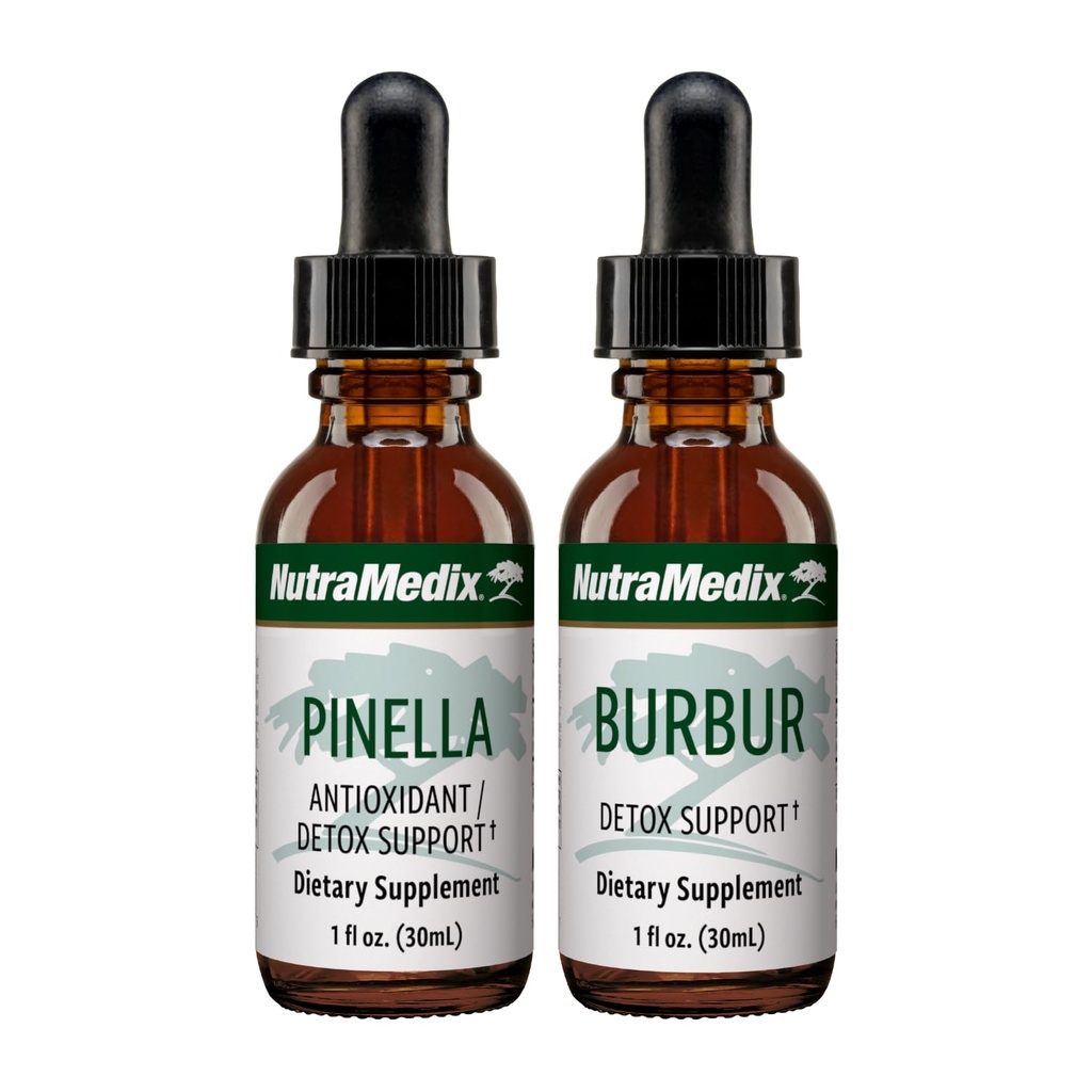 NutraMediax Detox Tuki Bundle - Nestemäiset tippa Puhdistus & Detox Tuki & Occassional Brain Fog - Pinella Anise Drops & Burbur Extract terveiden vieroitus (2 Count, 1 Oz)