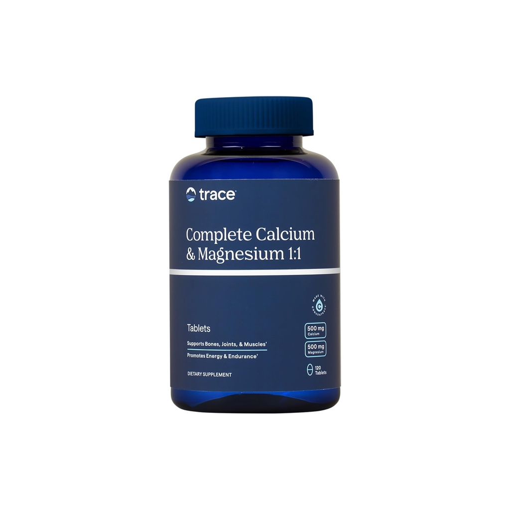 Trace Minerals Complete Calcium & Magnesium 1:1 - Ravintolisä luun terveyttä ja energiaa tukea - Mineraali täydentää immuuni terveyttä - Formula meren mineraalit - 120 tablettia (30 tarjoilua)