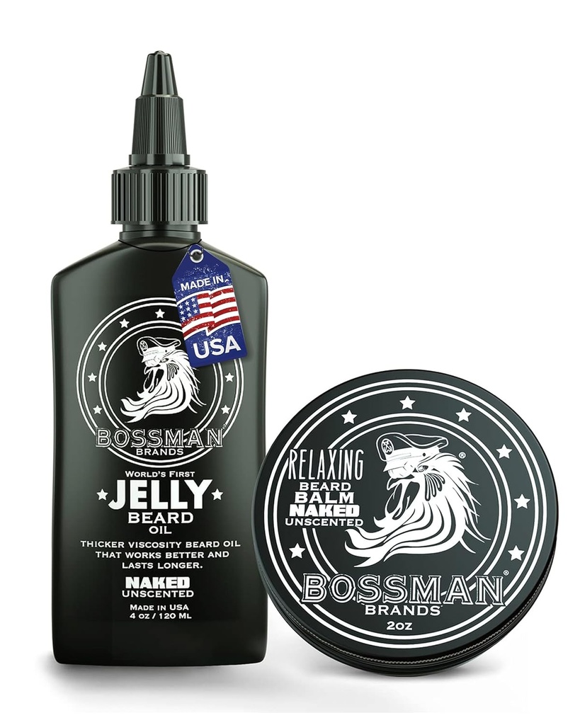 Bossman Beard Oil Jelly ja rentouttava parta Balm Combo alaston tuoksu