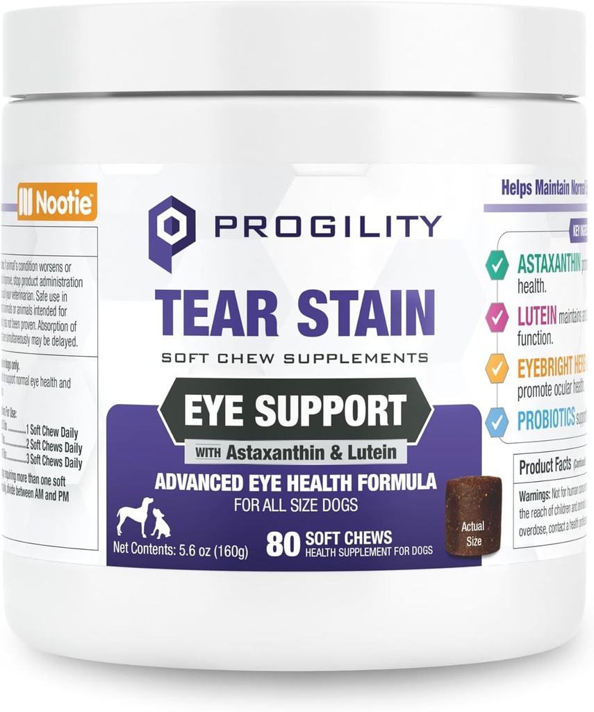 Nootie Progility Tear Stain täydentää koirille, Advanced Eye Health Formula, auttaa minimoimaan Kyynel Stains, 80 purukumia, myydään yli 5000 Vet Clinics ja Lemmikkikaupat maailmanlaajuisesti