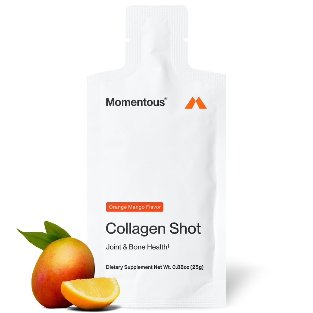 Momentous Collagen Shot Supplement - Hydrolysed naudan kollageeni & C-vitamiini auttaa tukemaan Joint, Bone, & Connective Tissue Health - NSF Certified for Sport - Mango Orange - 25g/Serving - 15 Servings