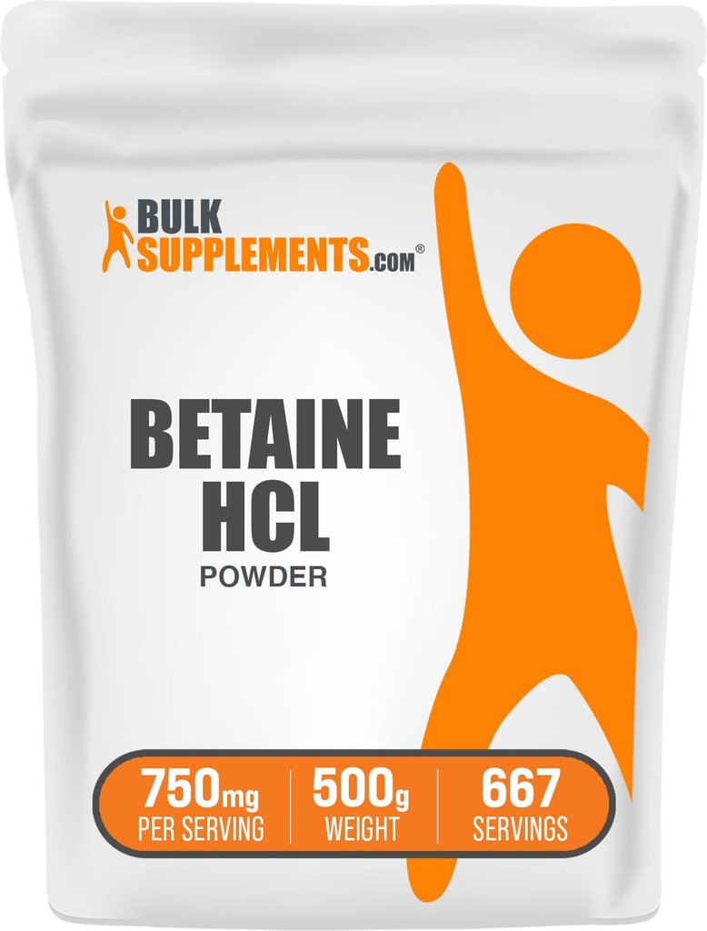 BulkSupplements.com Betaine HCl Powder - Betaine Hydrochlorothiazide Supplement, Dgestive Support - Gluteeniton, 750 mg per tarjoilu, 500g (1,1 lbs) (pakkaus 1)