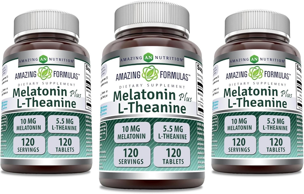 Amazing Formula Melatoniini 10 Mg Plus L-Theanine 5.5 Mg Supplement ... 120 tablettia ...