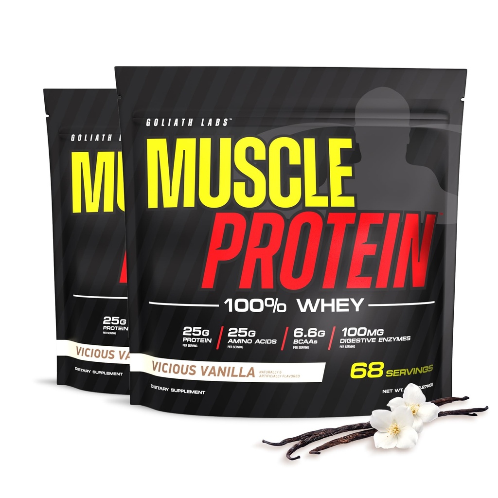 COLOSSAL LABS Muscle Whey Protein Flavored Protein Powder, 25,000 mg Aminohapot/Serving, kylmäsuodatettu(Pakkaus May Vary) (10 punta (Pack of 2), Vanilla)