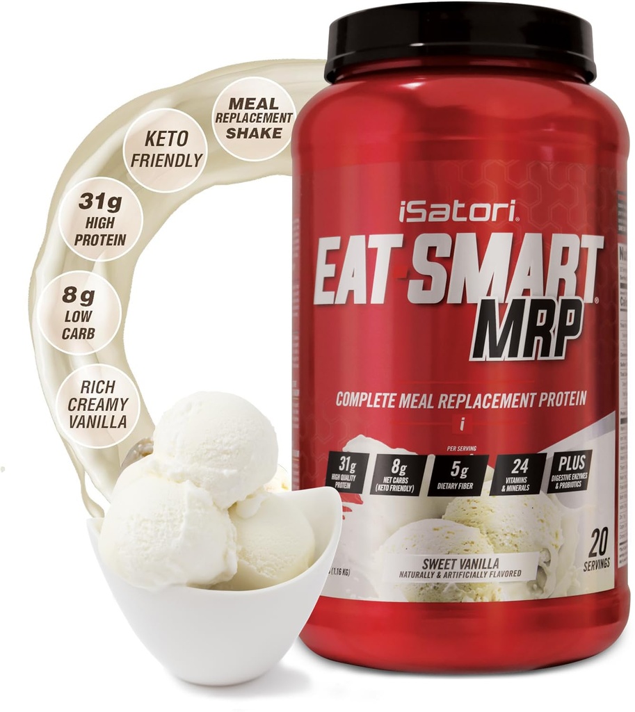 iSatori Syö Smart MRP, suuri proteiini Ateriankorvike Shake with Whey Protein Powder, Probiootit Powder, Casein Protein, MCT Oil, Egg Albumen, Vitamiinit & Minerals, Keto, Vanilla Flavor, 20 tarjoilua
