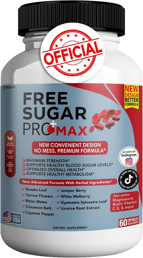 Gratis socker Pro Max All Naturlig Formel för att upprätthålla hälsosamma nivåer, Maximal Strength Daily Formel, Blood Sugar Health Reviews (1 Pack - 60 kapslar)