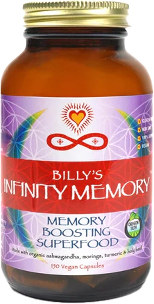 Infinity Memory and Focus Superfood Brain Fuel with Organic Lions Mane Mushroom, Ashwagandha, Holy Basil, & Turmeric, lisäravinteet naisille ja miehille (150 kapselia)