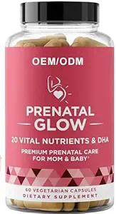 Prenatal Glow Vital Nutrients & DHA - Premium Prenatal Care for äiti & Baby Prenatal for Women tukemaan sikiön kehitystä, Miellyttävä raskaus 1 kuukausi tarvikkeet 60 kapselia