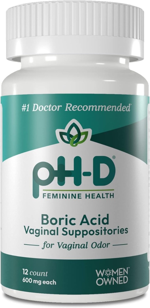 pH-D Feminine Health Support - 600 mg Boric Acid Suppositories - Kvinna Ägd - för Vaginal Odor Använd - 12 Räkna
