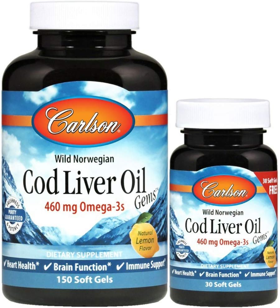 Carlson Laboratories Cod Liver Oil Gems - Lätt citron 1000 Milligram 150 + 30 Sgels