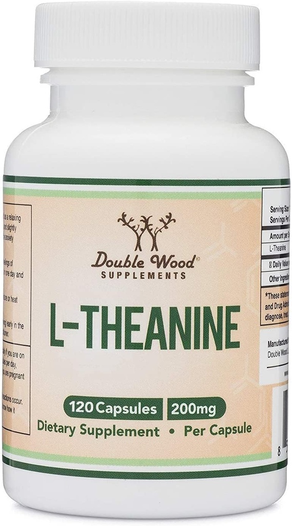 L-Theanine 200mg Double Strength - Tukee Health Sleep Response and Relaxation - 120 kapselia (kolmannen osapuolen testattu, Gluteeniton, Vegan) Double Wood