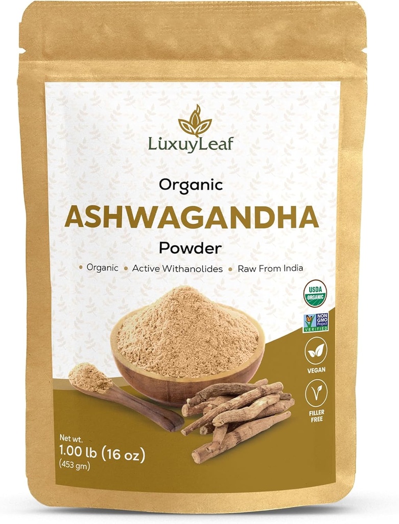LuxuyLeafOrganic Ashwagandha Root Powder, ei-GMO & Vegan-Friendly (Ashwagandha Powder)