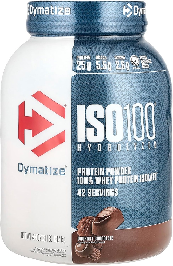 Dymatize ISO100 Hydrolysed, 100% Whey Protein Isolate, Gourmet Chocolate, 3 lb (1,37 kg)