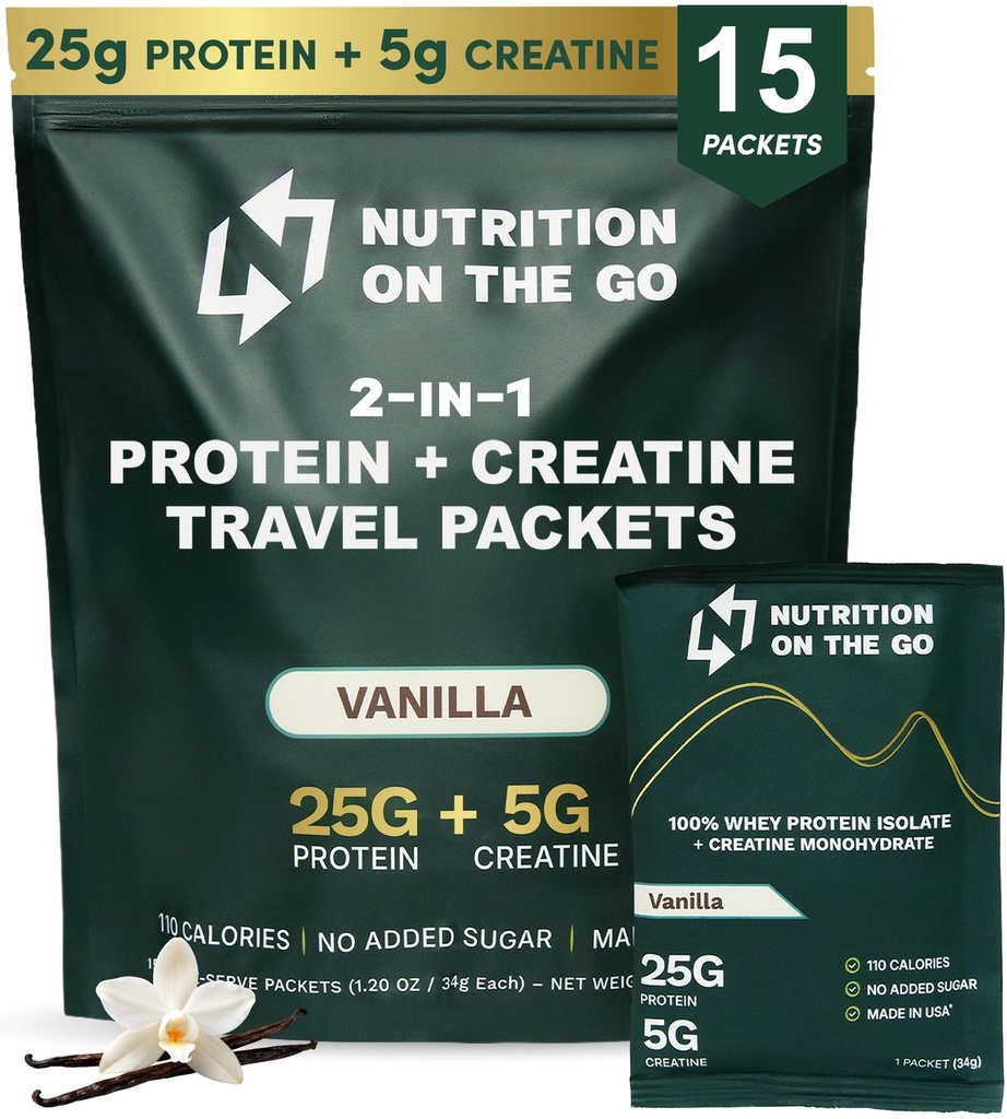 Nutrition On The Go Whey Protein Isolate Packets Creatine ... 25g Protein + 5g Creatine...