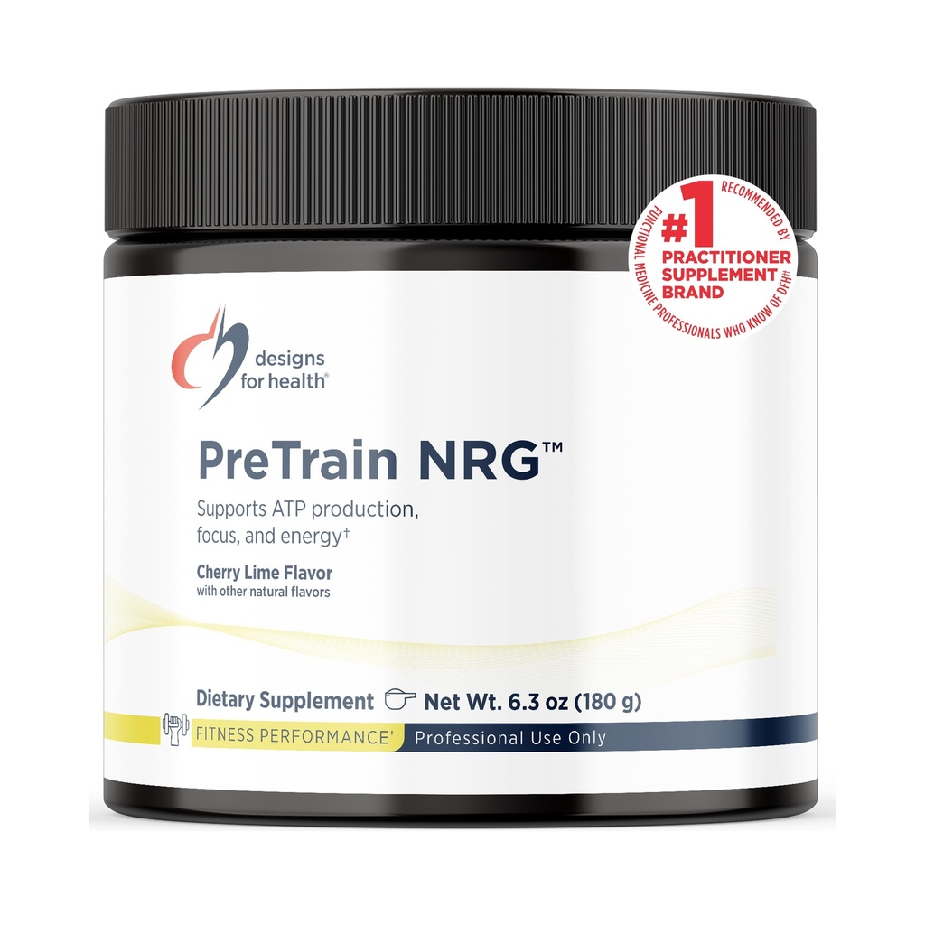 Designs for Health PreTrain NRG Drink Mix - Pre-Workout Powder with Creatine + Green Coffee - Tukee Focus, Power + Mental Energy in Atletes - None-GMO, Cherry Lime Flavor (20 Servings / 180g)