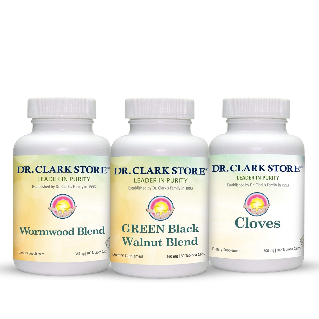 Dr Clark Store Intestine Support & Cleanse Kit - med Freeze-Dried Green Black Walnut Hulls, Wormwood och Cloves-Helps Maintain Optimum Intestinal Function - Vegetariska kapslar