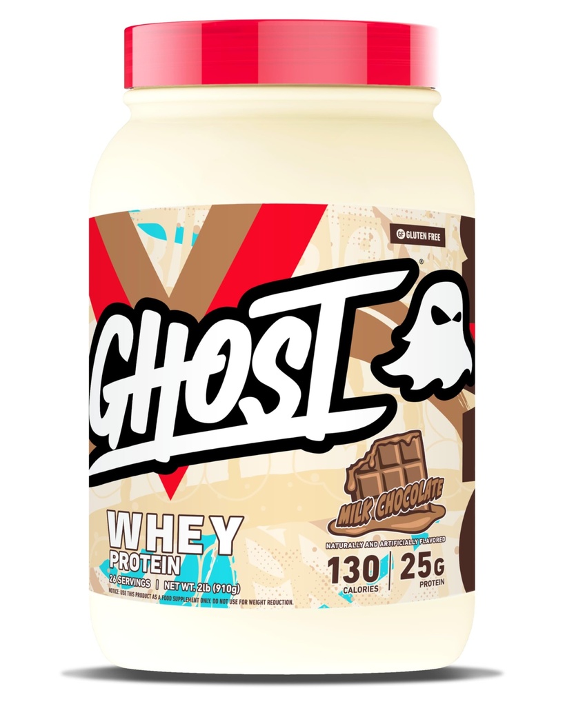 GHOST Whey Protein Powder, Milk Chocolate - 2LB, 25G of Protein - Whey Protein Blend - 