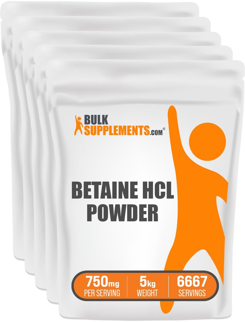 BulkSupplements.com Betaine HCl Powder - Betaine Hydrochloride Supplement, Betaine Powder - Betaine 750mg, Digestive Health Support - Gluten Free, 750mg per Servering, 5kg (11 lbs)