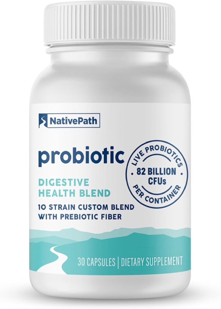 NativePath Daily Probiotic, 10-Strain Custom Blend Probiotics Supplement för män och kvinnor, 82 miljarder CFUs - 30 greve