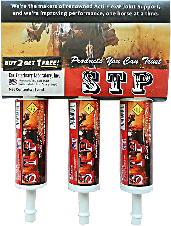 STP Oral Paste hevosille. Helpottaa kipua ja tulehdusta. Erittäin palava. Luonnollinen ainesosa. Helppoa. Kolme pussia. 18 päivän varasto. Made in USA.