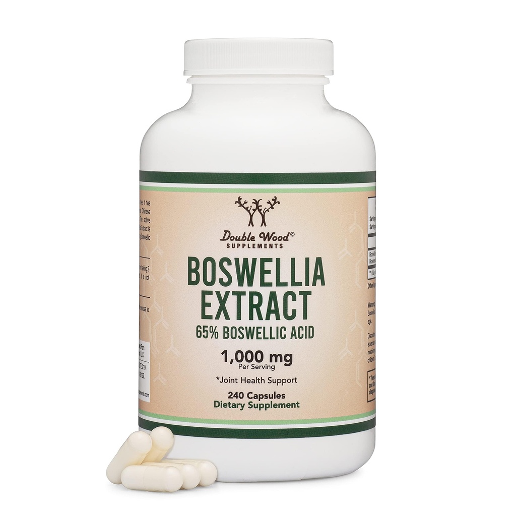 Boswellia Serrata - 240 kapslar (Max Strength 1000mg av 65% Boswellic Acid Extract) Boswellia Extract Capsules (Joint Support Supplement for Joint Health) Tredje part testad av Double Wood