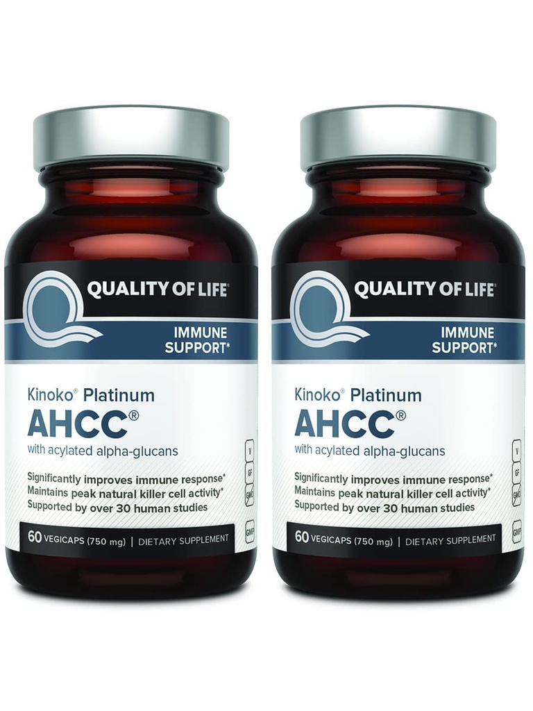 Elämän laatu AHCC Kinoko Platinum 750 mg ... Premium Immunosupport Supplement - pakkaus 2, 60 pulloa