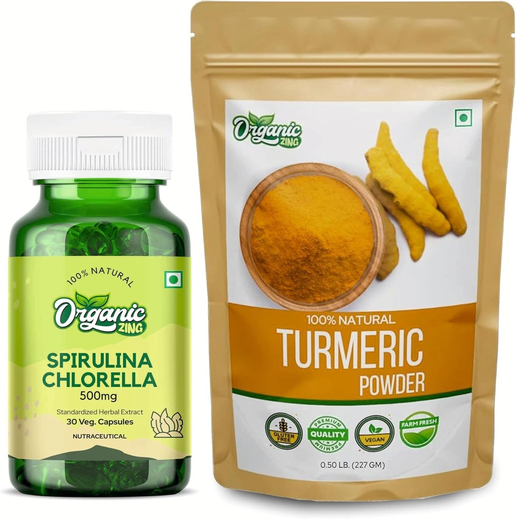 ORGAANINEN ZING Spirulina Klorella- 30Cap & Turmeerinen jauhe- 227g